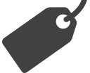 Dark gray price tag icon with a circular hole at the top corner.